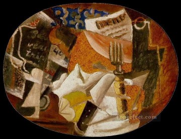 Couteau fourchette menú bouteille jambon 1914 Cubismo Pinturas al óleo